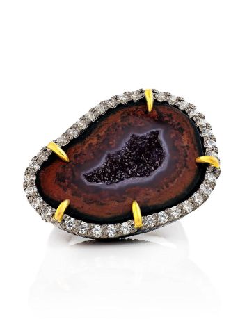 Designer Silver Ring With Agate Geode And Crystals, Ring Size: Adjustable, image , picture 3