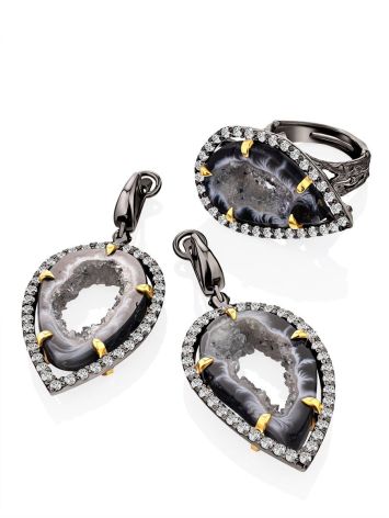 Impressive Design Silver Dangles With Agate Geode And Crystals, image , picture 3