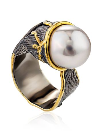 Impressive Silver Adjustable Ring With Nacre, Ring Size: Adjustable, image 