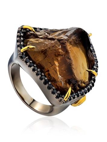 Silver Cocktail Ring With Bold Smoky Quartz And Spinel, Ring Size: 6.5 / 17, image 