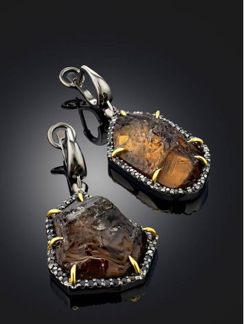 Asymmetric Silver Dangles With Smoky Quartz And Spinel, image , picture 2