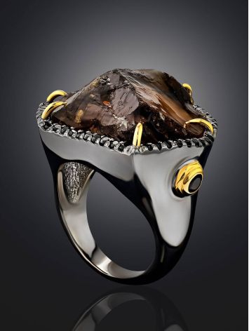 Silver Cocktail Ring With Bold Smoky Quartz And Spinel, Ring Size: 6.5 / 17, image , picture 2