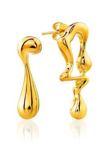 Asymmetric Design Gilded Silver Earrings, image 