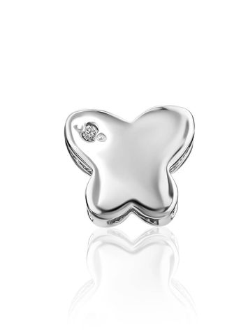 Cute Silver Diamond Butterfly Pendant, image 