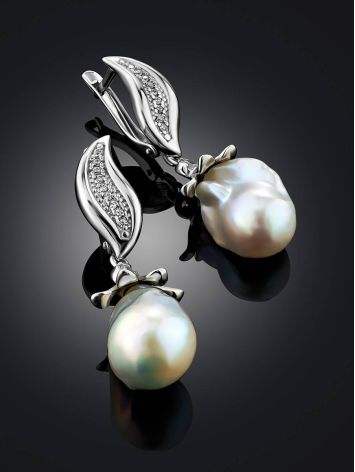 Stunning Silver Earrings With Baroque Pearl And Crystals, image , picture 2