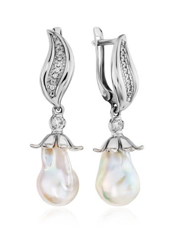 Stunning Silver Earrings With Baroque Pearl And Crystals, image 