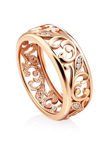 Ornate Gold Crystal Band Ring, Ring Size: 6.5 / 17, image 