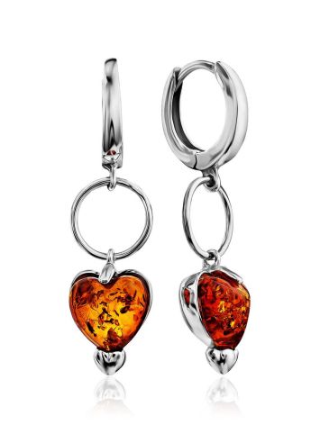 Silver Earrings With Heart Shaped Amber Dangles The Palazzo, image 