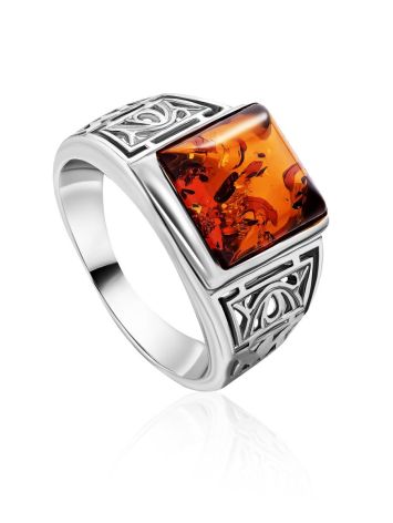 Silver Amber Statement Ring, Ring Size: 8 / 18, image 