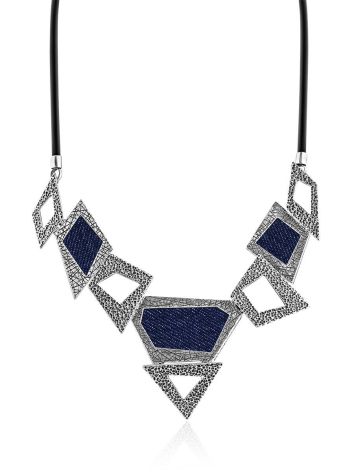 Bold Geometric Silver Necklace With Jeans Elements, image 