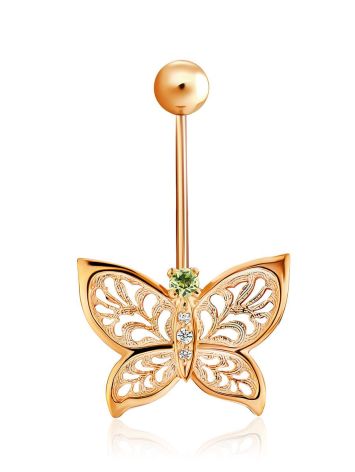 Butterfly Motif Gilded Silver Navel Ring, image 