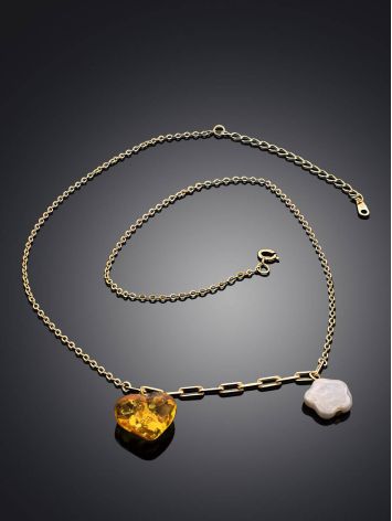 Romantic Gilded Silver Necklace With Amber And Pearl Pendants The Palazzo, image , picture 2