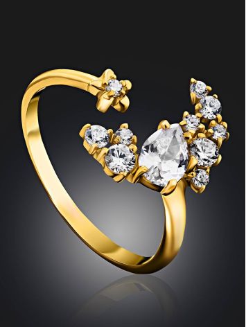 Stylish Gilded Silver Adjustable Ring With Crystal Half Moon, Ring Size: 6.5 / 17, image , picture 2
