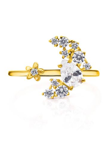Stylish Gilded Silver Adjustable Ring With Crystal Half Moon, Ring Size: 6.5 / 17, image , picture 4