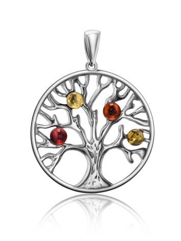 Round Silver Mix Color Amber Pendant The Tree Of Life, image 