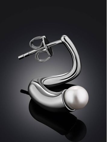 Curvaceous Silver Pearl Mono Earring The Palazzo, image , picture 2