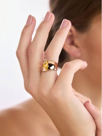 Fashionable Rose Plated Silver Amber Ring The Palazzo Collection, Ring Size: Adjustable, image , picture 3