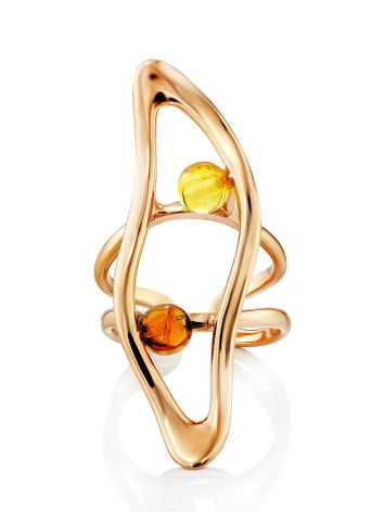 Bright Rose Gold Plated Amber Ring The Palazzo, Ring Size: Adjustable, image 