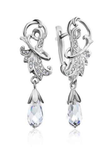 Fuchsia Motif Silver Crystal Earrings, image 
