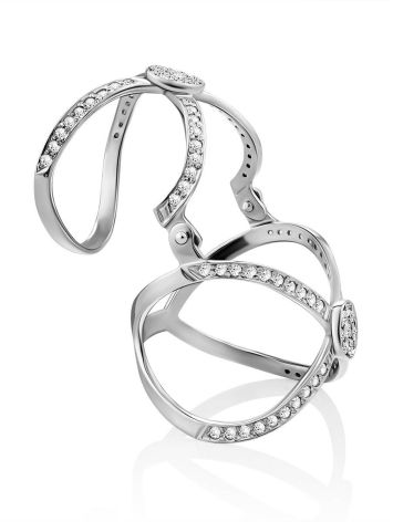 Trendy Silver Crystal Articulated Ring, Ring Size: 5.5 / 16, image 