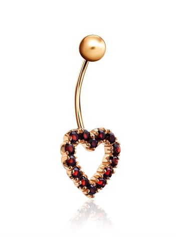 Cute Heart Motif Gilded Silver Garnet Navel Piercing, image , picture 3