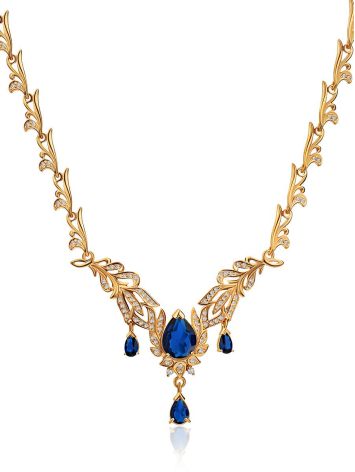 Feather Motif Gilded Silver Blue Spinel Necklace, Length: 50, image 