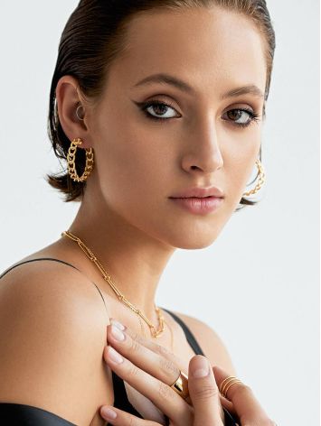 Trendy Chain Motif Gilded Silver Hoops The ICONIC, image , picture 5