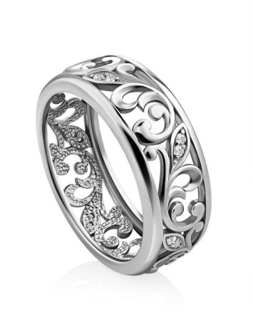 Ornate Silver Crystal Band Ring, Ring Size: 6.5 / 17, image 