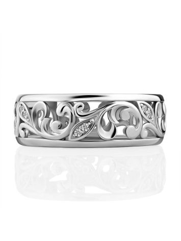 Ornate Silver Crystal Band Ring, Ring Size: 6.5 / 17, image , picture 3