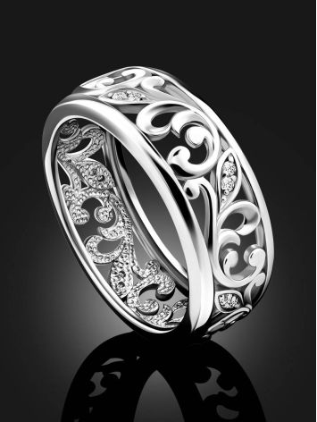 Ornate Silver Crystal Band Ring, Ring Size: 6.5 / 17, image , picture 2