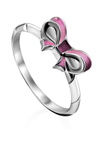 Bow Motif Silver Enamel Ring, Ring Size: 6 / 16.5, image 