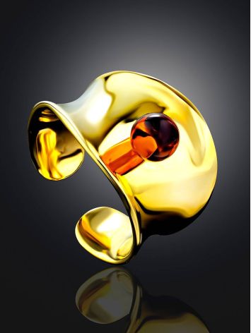 Bright Gilded Silver Amber Ring The Palazzo, Ring Size: Adjustable, image , picture 2