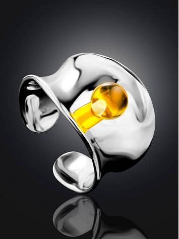 Sleek Silver Amber Ring The Palazzo, Ring Size: Adjustable, image , picture 2