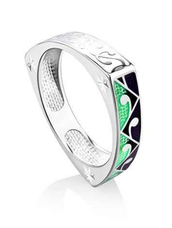 Designer Silver Enamel Ring, Ring Size: 8.5 / 18.5, image 