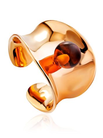 Stylish Rose Plated Silver Amber Ring The Palazzo, Ring Size: Adjustable, image 