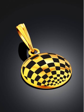Checkerboard Pattern Gilded Silver Enamel Pendant, image , picture 2