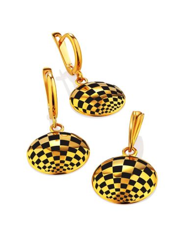 Checkerboard Pattern Gilded Silver Enamel Pendant, image , picture 5