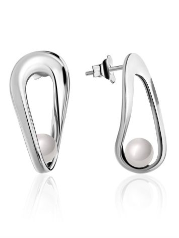 Chic Silver Pearl Stud Earrings The Palazzo, image 