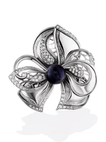 Fabulous  Floral Design Silver Pearl Ring, Ring Size: 6.5 / 17, image , picture 4