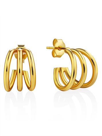 Gilded Silver Triple Line Stud Earrings The ICONIC, image 