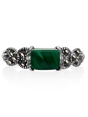 Chic Silver Malachite Ring With Marcasites, Ring Size: 8.5 / 18.5, image , picture 3