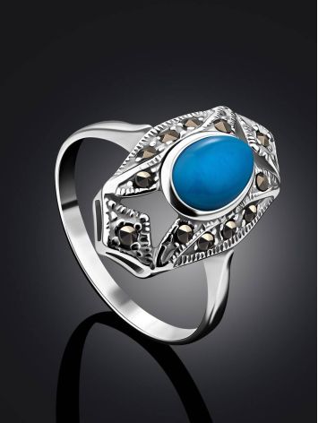 Magnificent Silver Turquoise Ring With Marcasites The Lace, Ring Size: 8.5 / 18.5, image , picture 2