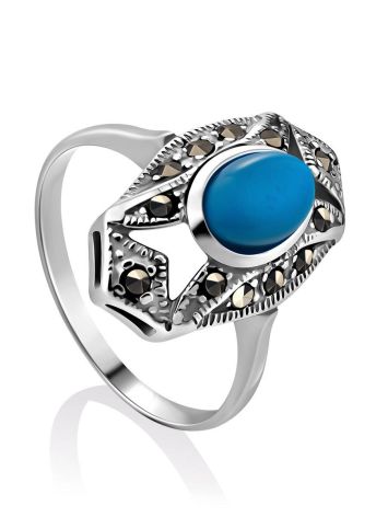 Magnificent Silver Turquoise Ring With Marcasites The Lace, Ring Size: 8.5 / 18.5, image 