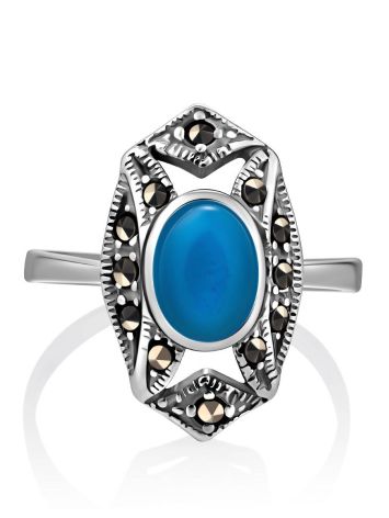 Magnificent Silver Turquoise Ring With Marcasites The Lace, Ring Size: 7 / 17.5, image , picture 3