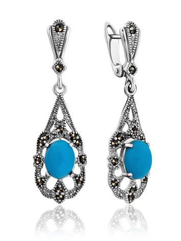 Filigree Silver Turquoise Dangle Earrings The Lace, image 