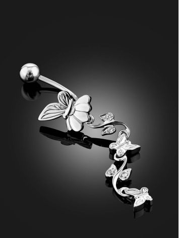 Butterfly Motif Silver Crystal Navel Piercing, image , picture 2
