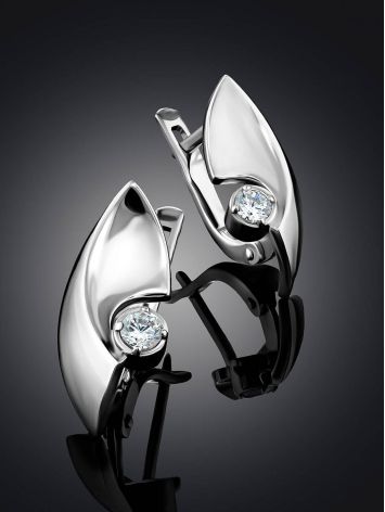 Futuristic Design Silver Crystal Earrings, image , picture 2