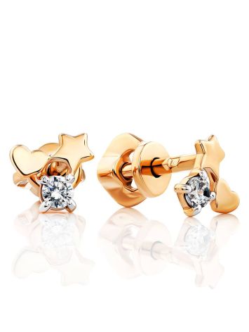 Lovely Gold Crystal Stud Earrings						, image 