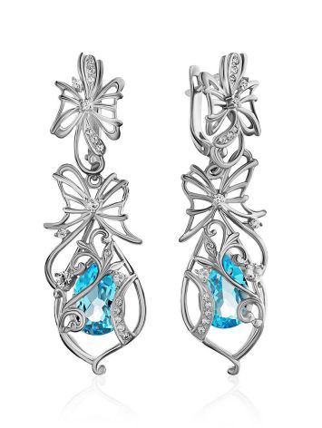 Exquisite Silver Topaz Dangle Earrings, image 