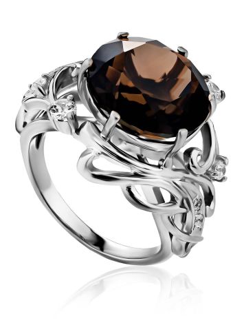 Chic Silver Smoky Quartz Cocktail Ring, Ring Size: 6.5 / 17, image 